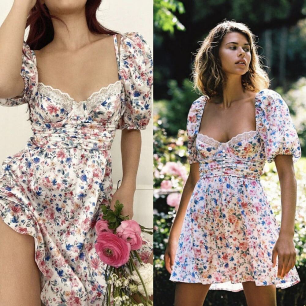 For Love And‎ Lemons Juliet Floral Mini Dress Spring Coquette Summer Size Small